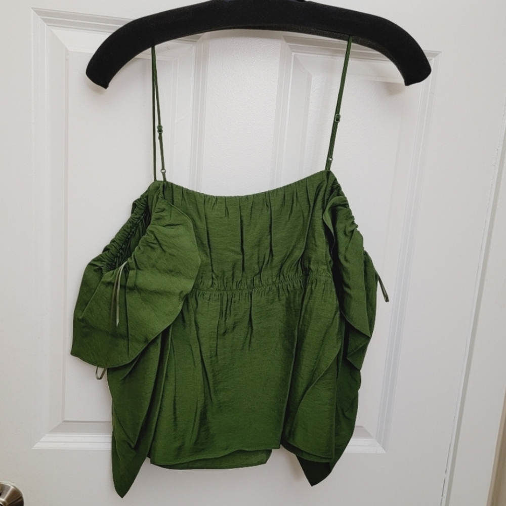 VINCE Cold Shoulder/Spaghetti Ruffle Sleeve Crop Top/blouse - Picture 7 of 9